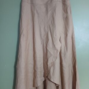 Parisian Signature Skirt 100% Linen Khaki Womens Size 14 Ruffle Split front La